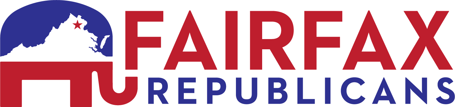 Fairfax Republicans — Republican elephant logo whose body is the Virginia state outline, with a red star marking Fairfax County.