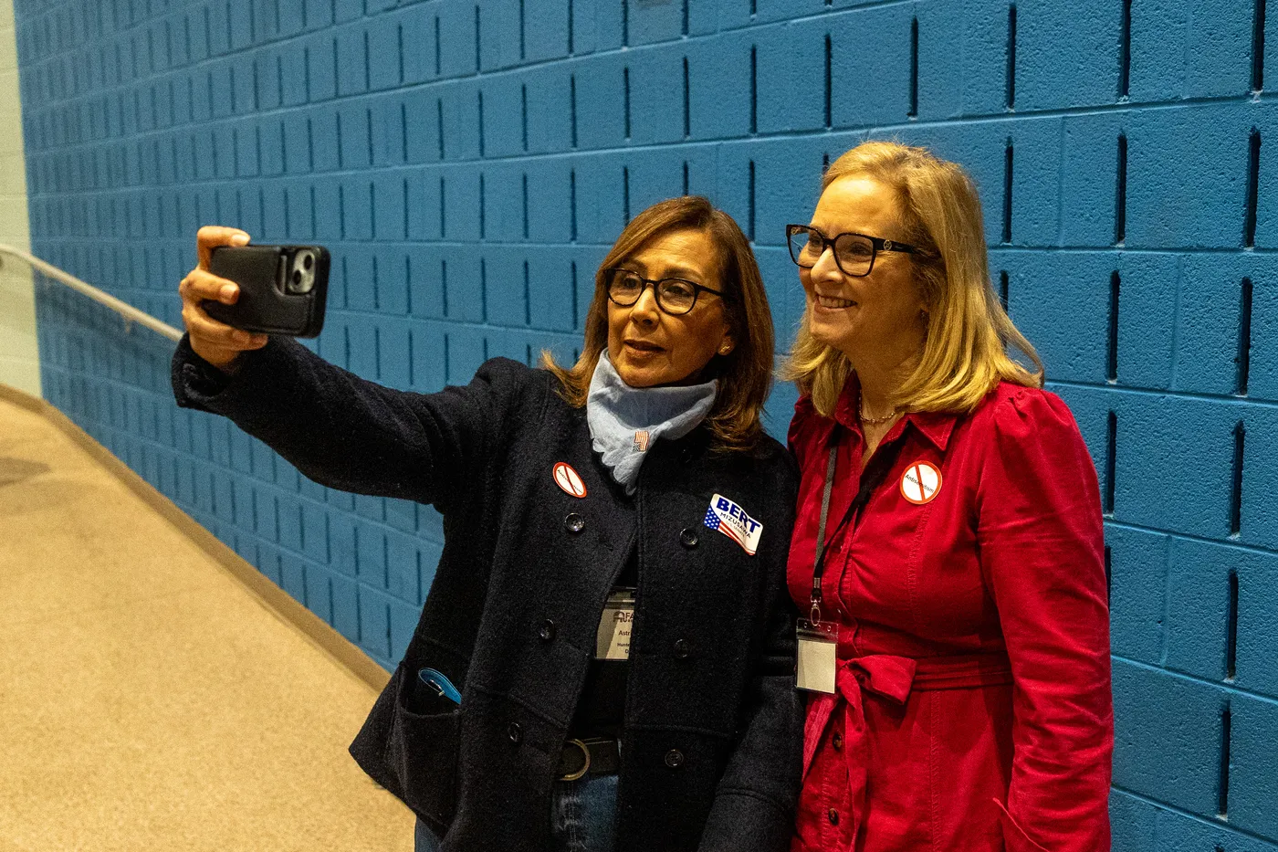 Two Fairfax Republicans take a smiling selfie together at the 2026 County Convention.